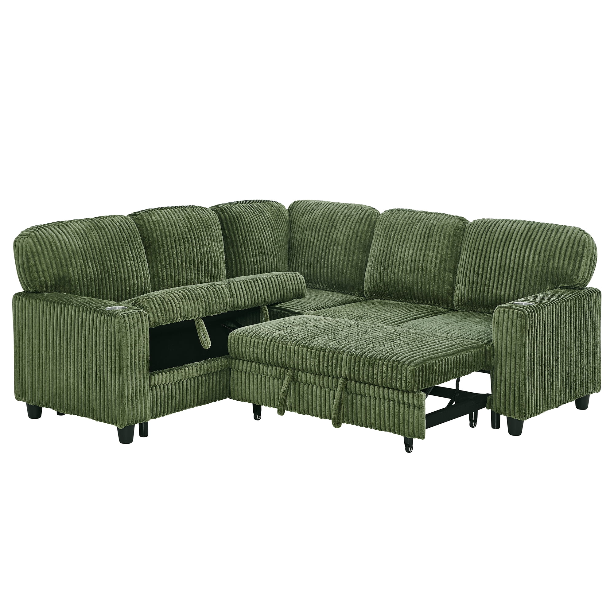 5-Seat L-Shaped Sectional Sofa with Pull-Out Bed, Reversible Chaise with Storage, Sleeper Sofa Couch Bed with USB & Type-C Charging Ports, Chenille Fabric Couch for Living Room, Apartment