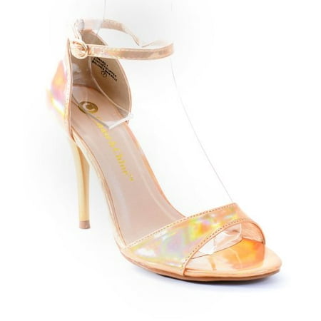 

Gold Hologram Formal Open Toe Ankle Strap Heel Sandals (6 B(M) US)