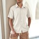 thumbnail image 2 of Mens Casual Manga Corta Botón Abajo Camisas, Verano de Moda de Color Sólido de Bolsillo para Casual Y Fiesta, 2 of 9