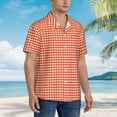 thumbnail image 3 of Sikiie Orange Gingham Print Men's Hawaiian Shirt, Summer Beach Button Pocket Short Sleeve T-Shirt,3X-Large, 3 of 7