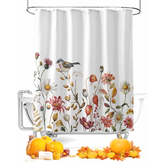 Thanksgiving Shower Curtain Set ,Waterproof Fabric Shower Curtains Fall Plants Bird Shower Curtains for Bathroom,Bathroom Decor 36"x78"