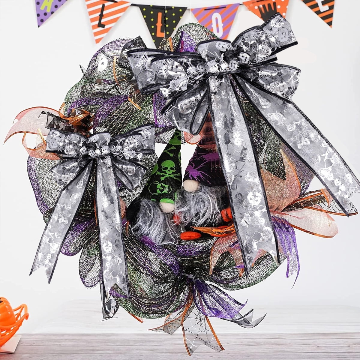 Halloween Ribbon Wired 5cm 4 Rolls 40m Wired Halloween Ribbon Pumpkin Spider Skull Ribbon Halloween Wired Ribbon for Tree Halloween Party Home Indoor Outdoor Decorations