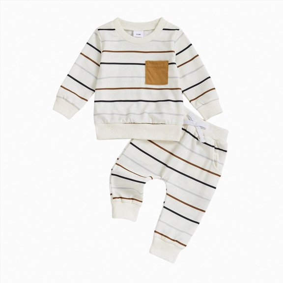 Ulanda Toddler Baby Boy Clothes Long Sleeve Sweatshirt Pants Set Fall Winter Outfits (White, 18-24 Months)