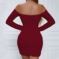 thumbnail image 4 of Women's Off-Shoulder Long Sleeve Pleated Bodycon Midi Dress, 4 of 5