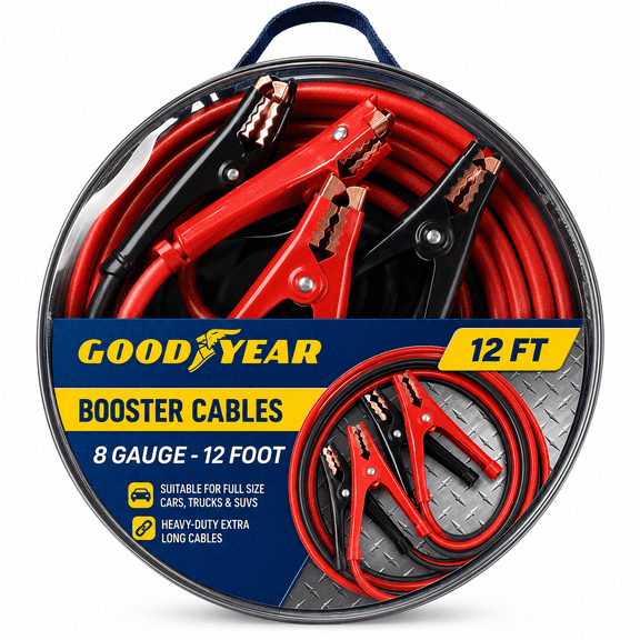 Goodyear Jumper Cables for Car, Emergency Booster Cable 8 Gauge 12 ft