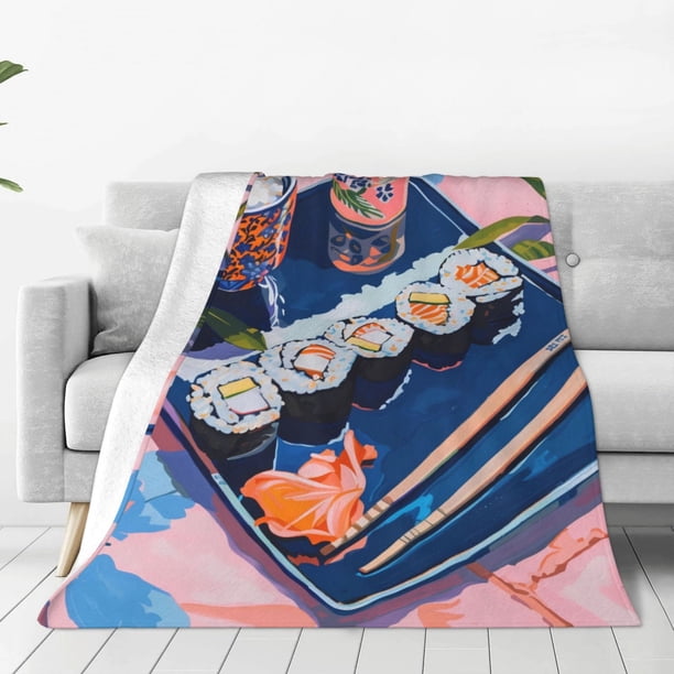 Fotbe Colorful Sushi Food Art Manta de Franela Acolchonada con Estampado, Súper Suave y Esponjosa, Extra Grande para Sofá, Cama, Uso Todo el Año-40"x30"
