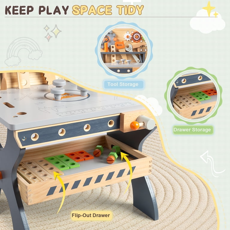 Ktaxon Kids Tool Bench, Wooden Workbench with Play Tools, Storage
