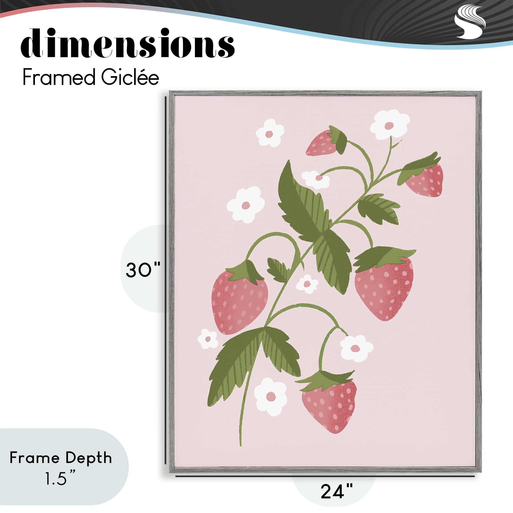 Stupell Industries Pastel Strawberries Branch Gray Framed Giclee Art, design by Paige Sredenschek