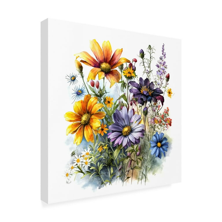 Canvas Wall Art - Ray Heere 'Watercolor Wildflowers 12' Wall Art