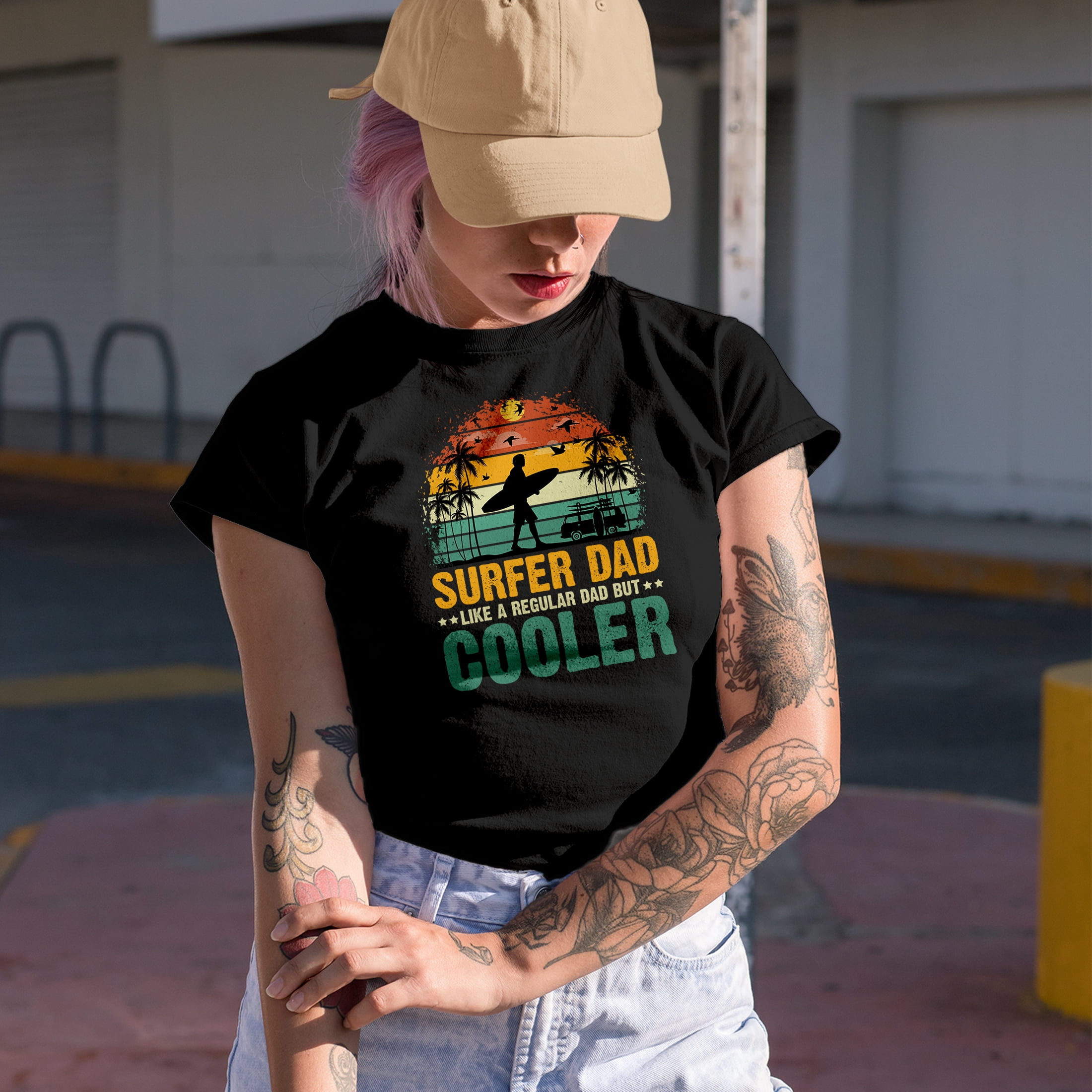 Surfer Dad Like a Regular Dad but Cooler - Surfing Enthusiast Father's Day Quote, Military Green T-Shirt, Small