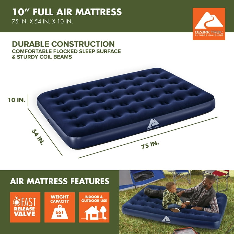 Ozark Trail Full Air Mattress, 10 inch Inflatable Air Bed, Durable