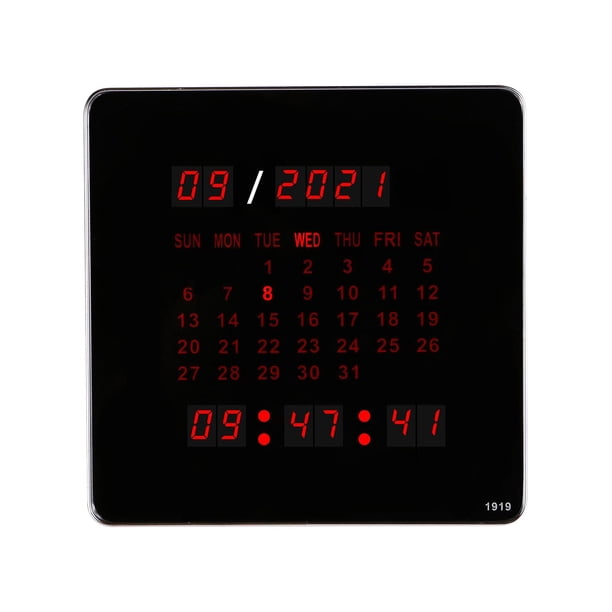 Reloj de pared digital grande Calendario USB Reloj LED 12/24H para dormitorio Oficina