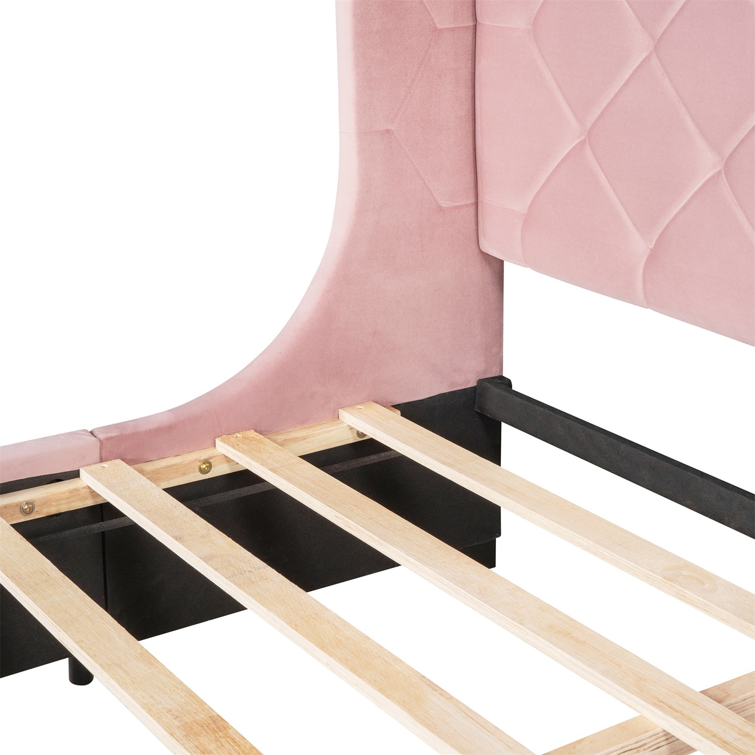 Kadyn Upholstered Platform Bed Frame with Wingback Headboard / Mattress Foundation / Wood Slat Support / No Box Spring Needed / Easy Assembly, Queen&Pink