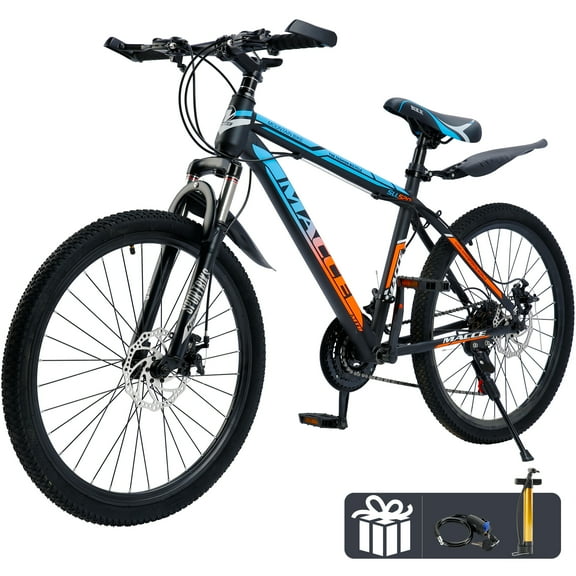 Mountain Bike, 24 Speeds with V/Disc Brakes High-Carbon Steel Frame Mens Womens Mountain Bike, 24 26 27.5 Inch Front Suspension MTB Bicycle for Adult & Teenagers