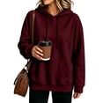 thumbnail image 3 of Nestiefly Womens Hoodie Sweatshirt Oversized Lightweight Loose Long Sleeve Pullover Hooded Sweatshirt With Pockets Wine L, 3 of 6