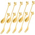 thumbnail image 3 of Muyoka Juego de 10 cucharas de café de hoja, tenedores de postre, cucharillas de acero inoxidable, vajilla creativa, cucharas de postre con 5 cucharas y 5 tenedores para espresso, pastel de azúcar, he Muyoka Hogar, 3 of 7