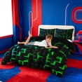 thumbnail image 3 of meiyoeat Classic Geometric Checkered Bedding For Kids,Gradient Neon Blue Green Duvet Cover Full For Boys,Black Reversible,3-Piece(No Comforter), 3 of 6