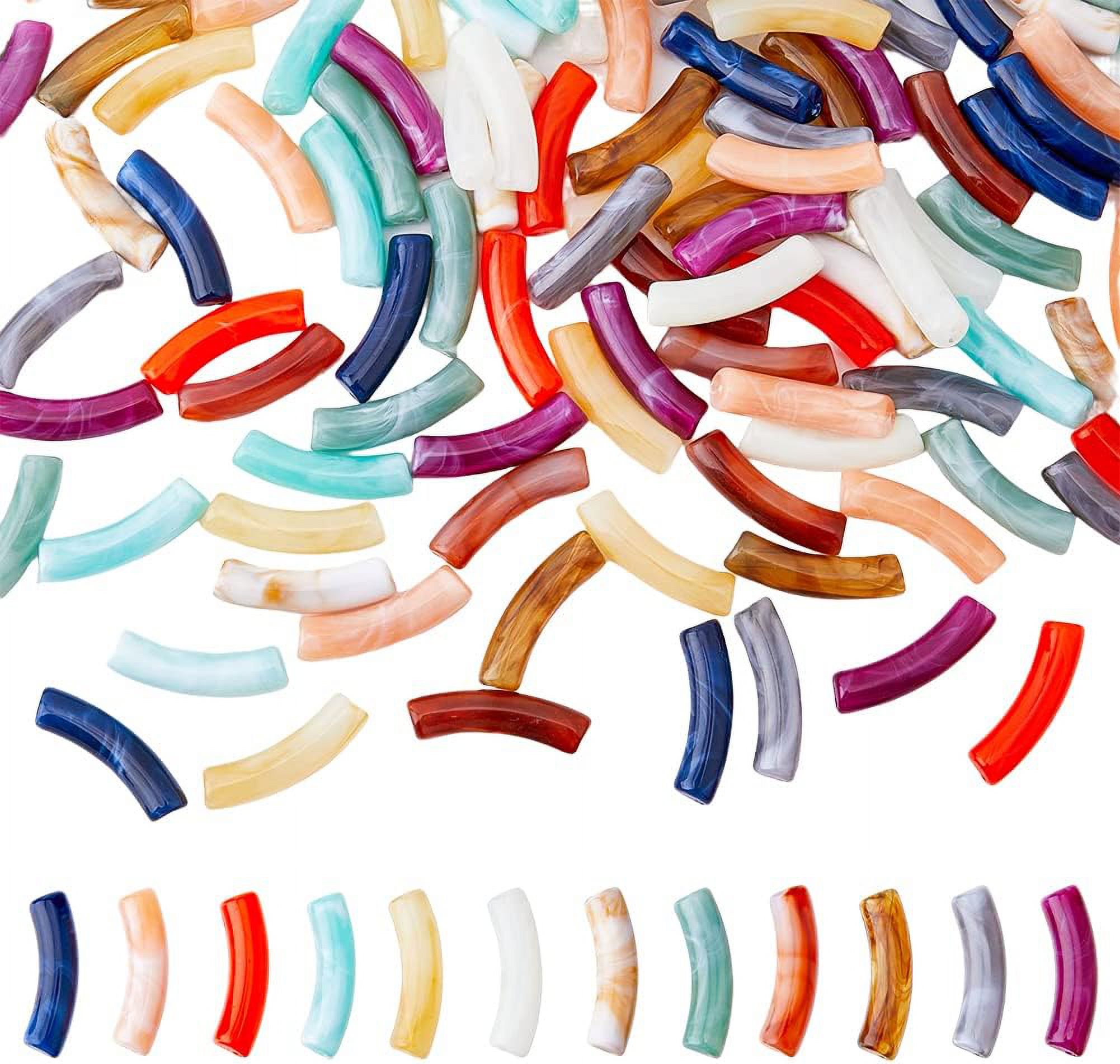 1bag Curved Chunky Bracelet Making Kit Including Imitation Acrylic Curved Tube Beads Elastic Thread Mixed color Beads: 216pcs/bag