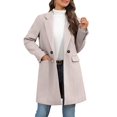 thumbnail image 3 of Women Herringbone Mid‑Length Wool Blend Coat Lapel Double Breasted Overcoat, 3 of 6