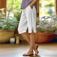 thumbnail image 2 of Lumtrix Cotton Linen Capri Pants For Women Knee Length Summer Shorts Buttons With Pocket Straight Leg Loose Fit Beach Vacation White L, 2 of 6