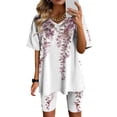 thumbnail image 2 of hxobax Floral Short Sleeve Sets for Women Summer 2 Piece Outfits Casual V Neck T Shirt Tops Yoga Shorts Lounge Set Pjs Matching Sets Trendy Tracksuit Comfy Loungewear Sleepwear,#01_Green,XX-Large, 2 of 4
