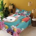 thumbnail image 2 of Ambesonne Emoji Fitted & Top Sheet Set with Shams, Chinese Rabbit Funny Faces, White Multicolor and Seafoam, 2 of 5