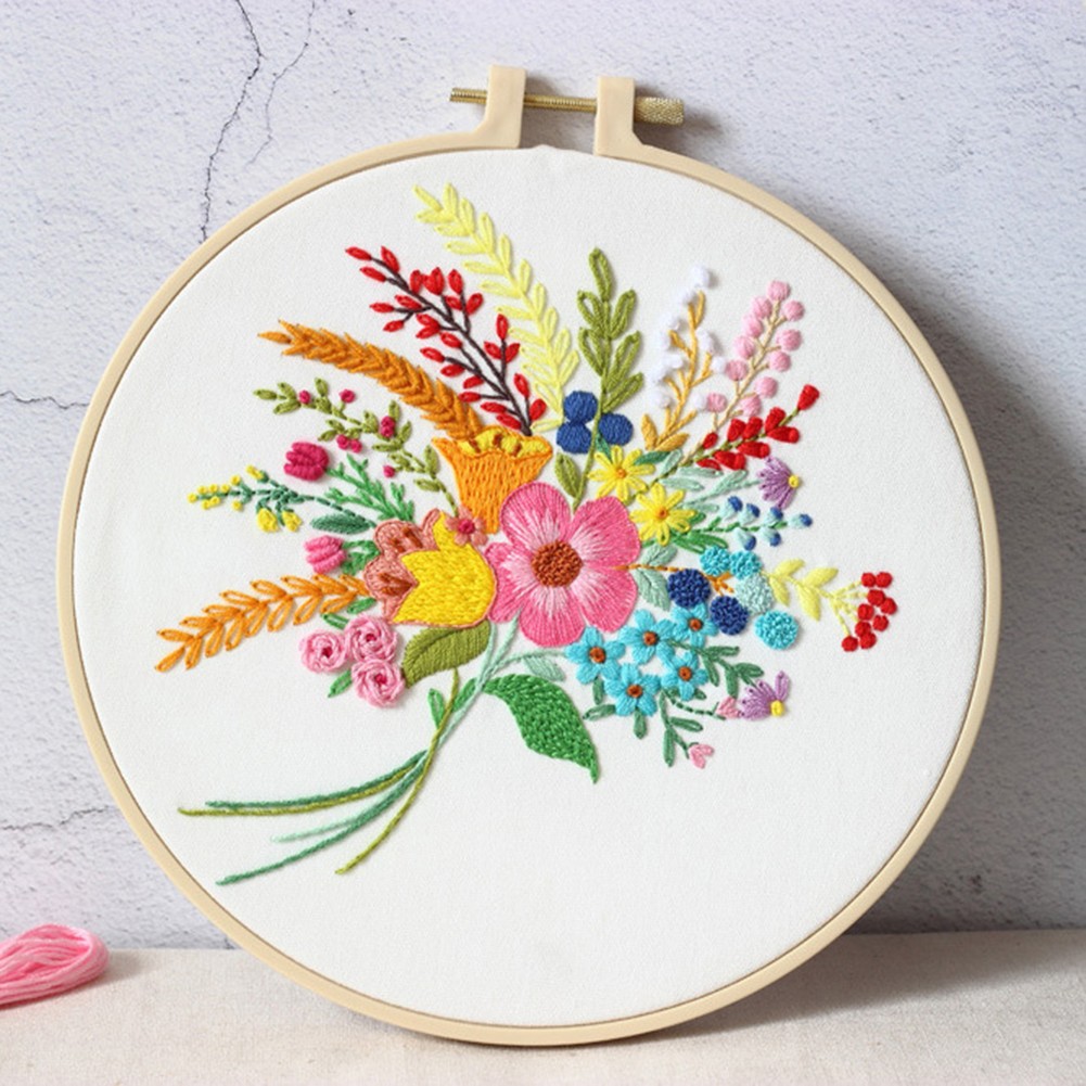 Gerich Flower Insect Cross Stitch Kit,DIY Embroidery Kit & Hoop,Starter Kit  Tool for Adults and Kids 