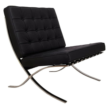 Mid-Century Modern Style Classic Barcelona Style Replica Lounge Chair with Black Leather