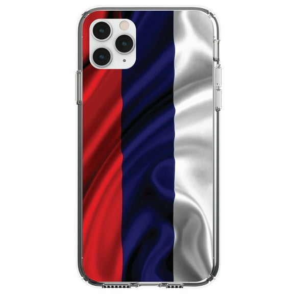 DistinctInk Clear Shockproof Hybrid Case for iPhone 13 Pro MAX (6.7" Screen) - TPU Bumper, Acrylic Back, Tempered Glass Screen Protector - Russia Russian Waving Flag Red Yellow - Love of Russia