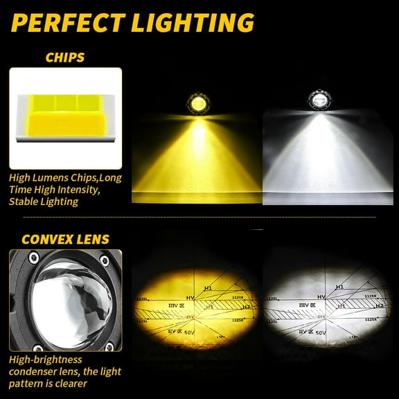 Phyun 2Pcs 3 Inch 8D Lens Led Work Light 6000K White 3500K Yellow Flush Mount Driving Light Fog Lights For Car Truck Off Road 4X4 12V 24V