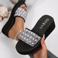thumbnail image 3 of HomeDM Women's Open Toe Flatform Wedge Sandals Rhinestone Slip-On Summer Beach Slides Sandals, Silver Size 7.5, 3 of 9