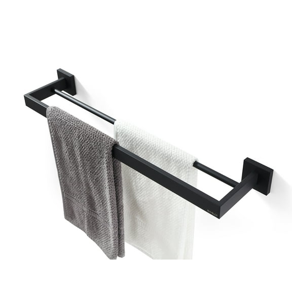 BUVELOT Towel Bar,Towel Rack for Bathroom,Modern Square Bath Towel Shelf Wall Mounted, Double Towel Bar, Matte Black, 071080-MB Les Series