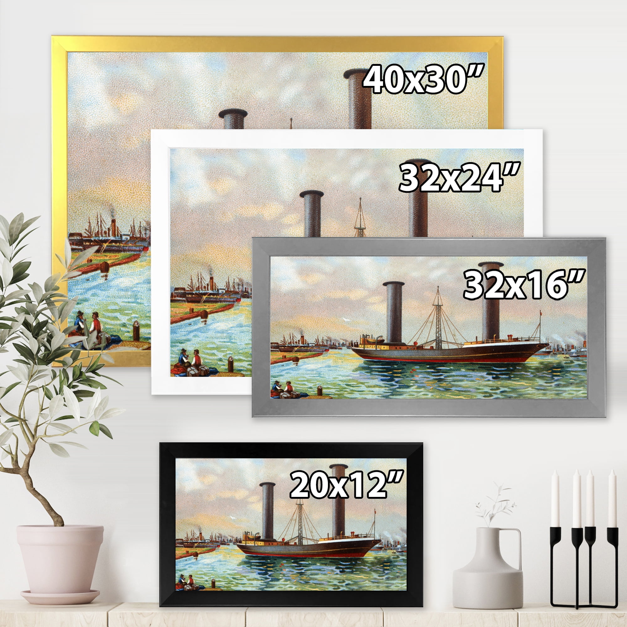 Designart 'The Ancient Boat Leaving The Harbor' Nautical & Coastal Framed Art Print