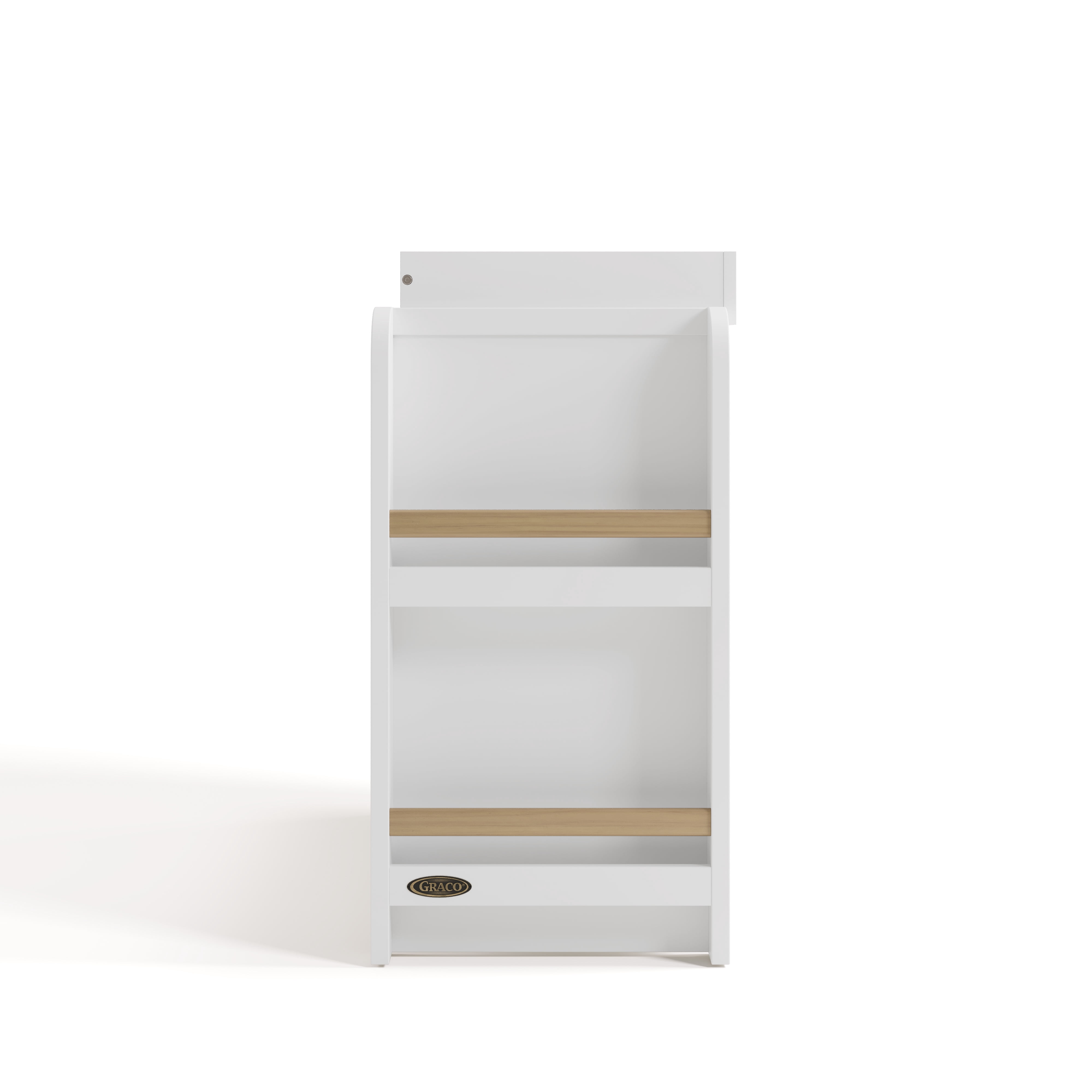 Graco Read-with-Me 3 Drawer Chest with Bookshelves and Removable Changing Topper, White with Driftwood