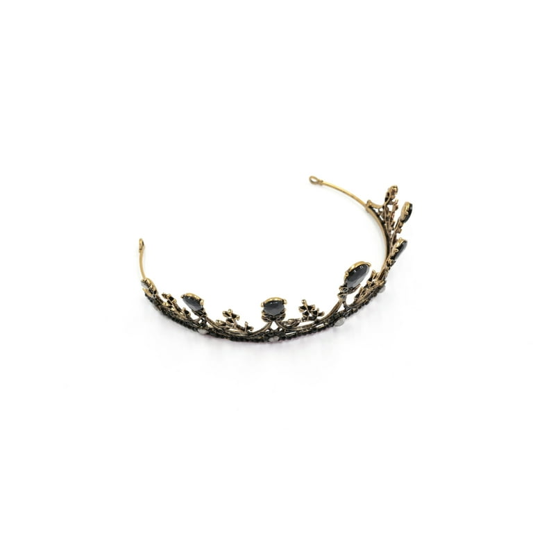 Midnight Blossom Tiara Crown in Gold with Black Gems