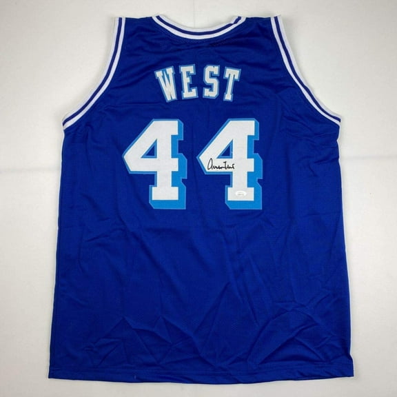Autographed/Signed Jerry West Los Angeles LA Blue Basketball Jersey JSA COA
