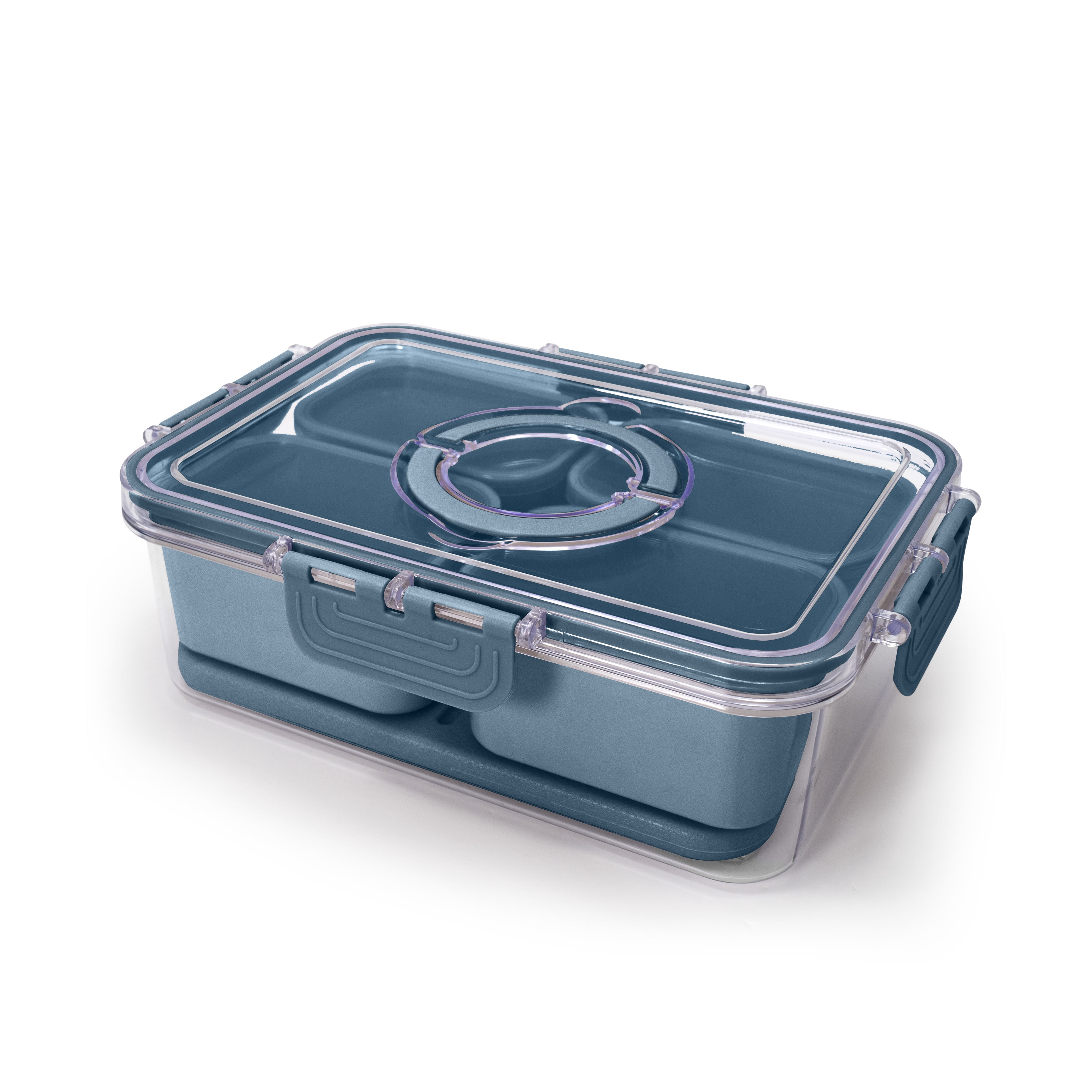 Cook with Color 4-Compartment Portable Snack Box Food Storage Container with Removable Ice Pack, Blue