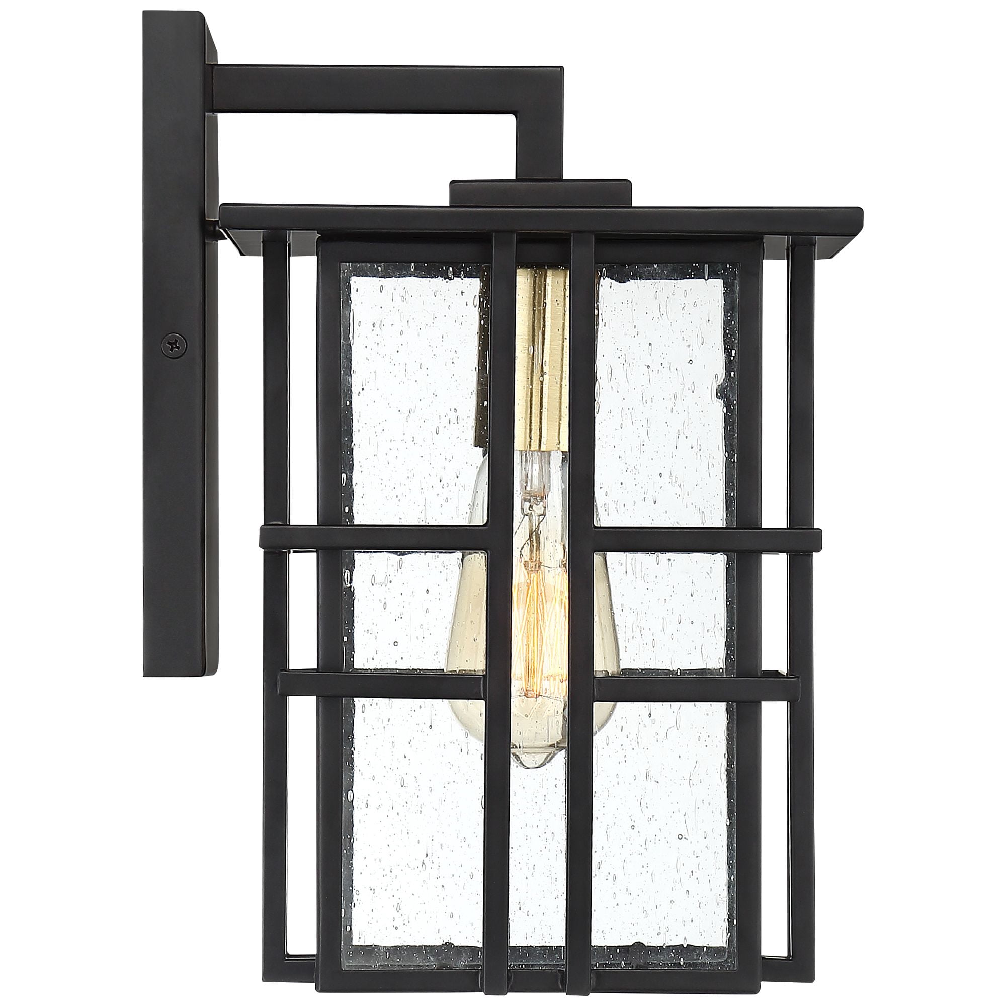 Possini Euro Design Arley Modern Industrial Outdoor Wall Light Fixtures Set of 2 Black 12" Seedy Glass for Post Exterior Barn Deck House