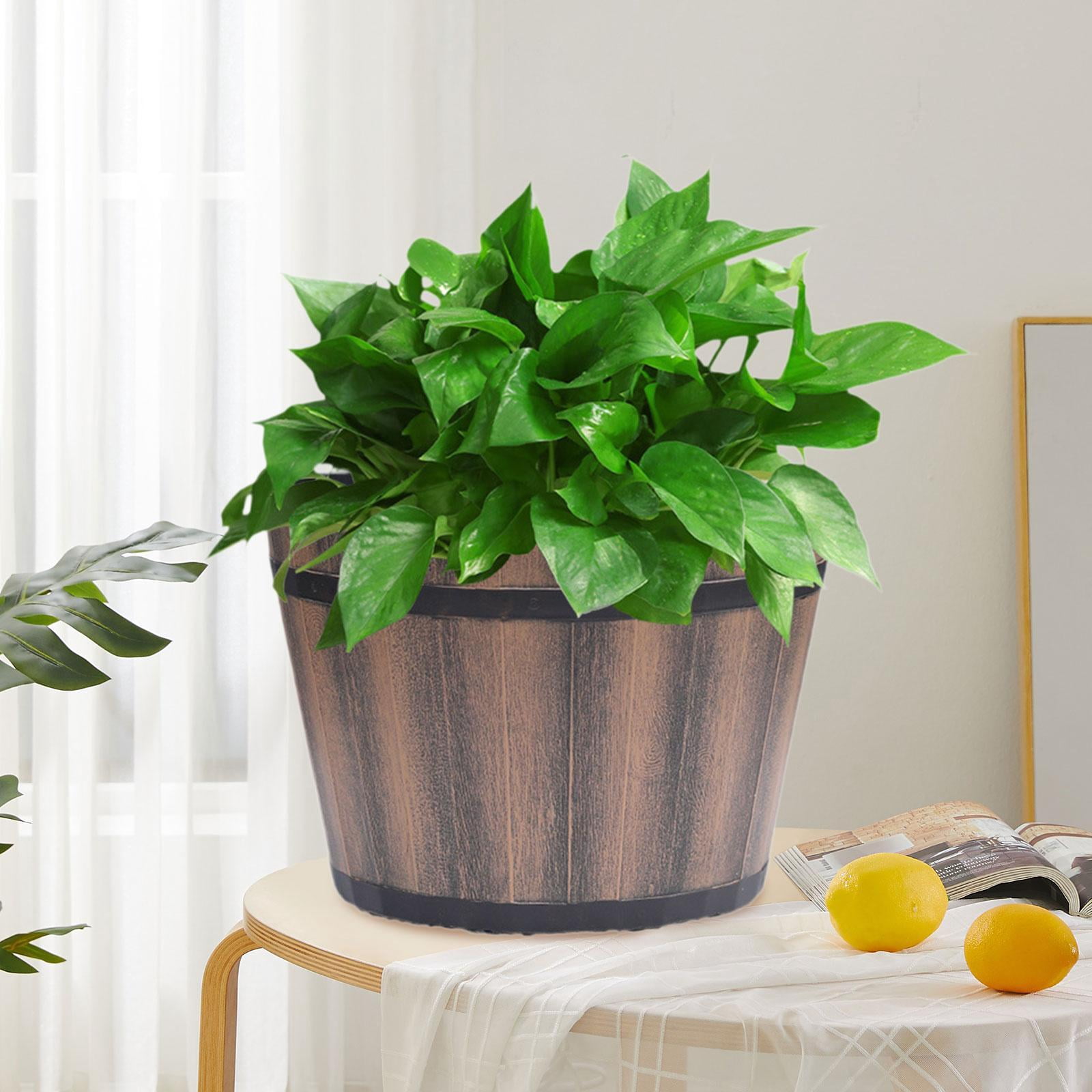 oshhni Bucket Barrel Garden Planter Rustic Flower Planter Pot for Home Indoor Plant 12inch