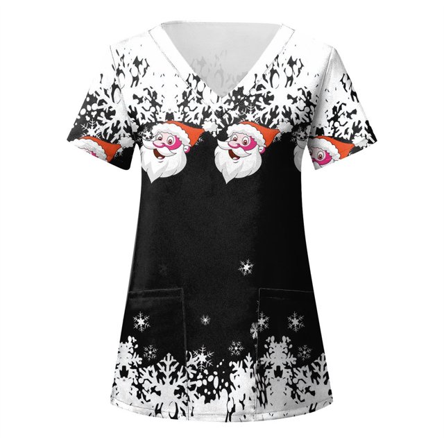 Tops de Enfermería de Navidad para mujer, uniforme de trabajo, Blusa de manga corta con cuello en V, ropa de enfermería, uniforme de túnica para enfermeras