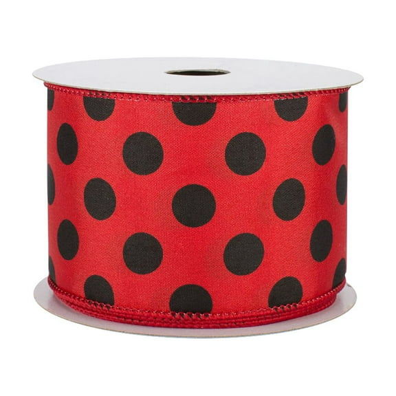 Black Polka Dots Wired Ribbon - 2 1/2" x 10 Yards, Red Satin, Easter, Decoration, Wreath, Garland, Swag, Valentine's Day, Christmas