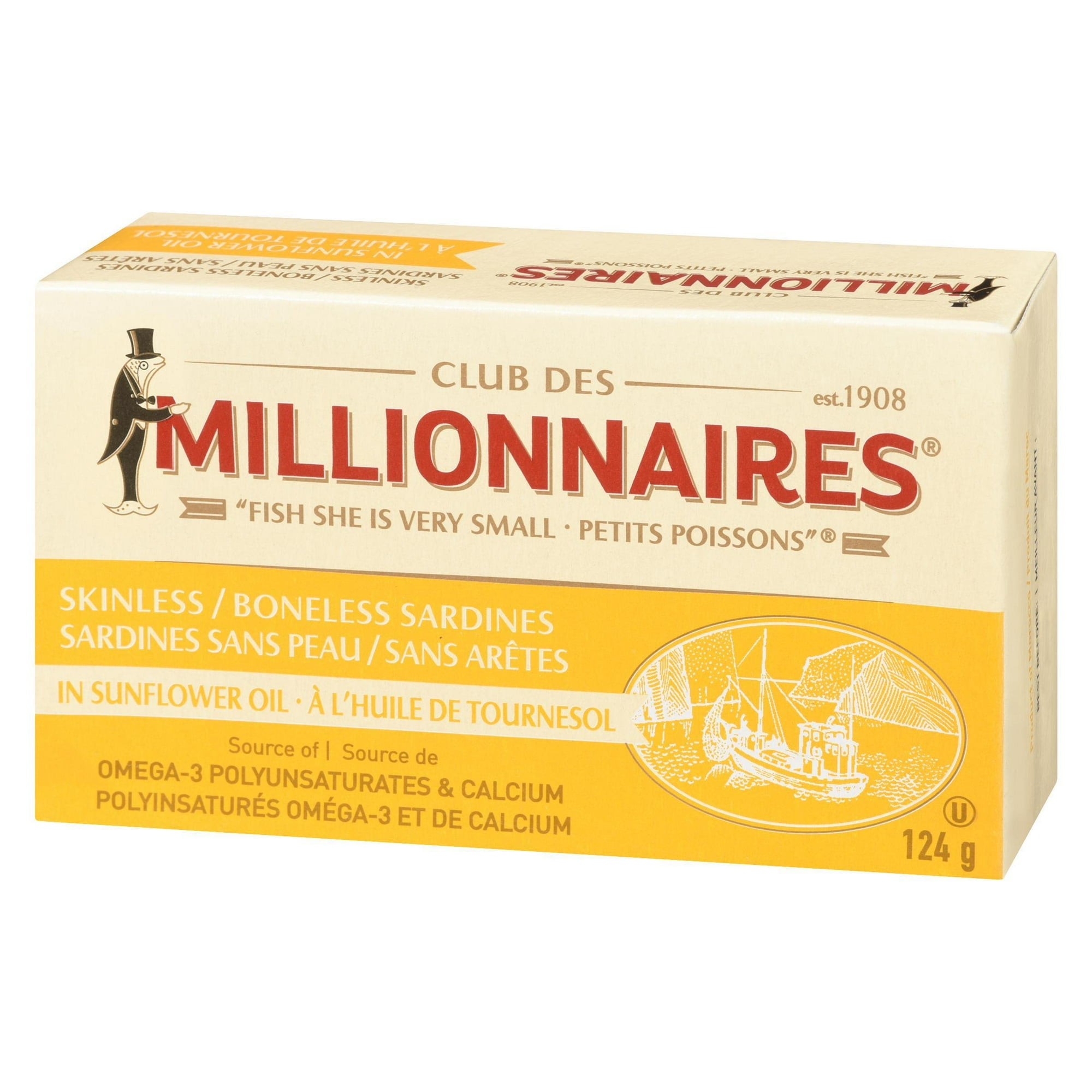 Sardines désossées et sans peau à l'huile de tournesol Millionnaires 124g