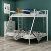 WEIKABU Bunk Bed Metal Twin Over Full Bunk Bed Frame with Ladder White