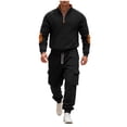 thumbnail image 1 of RXMEKW Men's Solid Color Long Sleeve Pullover Hoodie, Stand-Up Collar with Elastic Waistband and Drawstring Sweatpants Set, 1 of 9