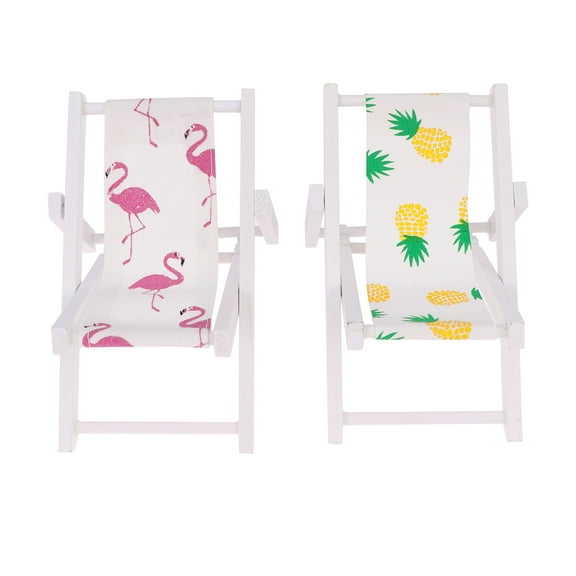 Masteelf White Mini Wood Beach Chair with Phone Holder for Kids Summer Party Relaxation timber and cloth 2 Pcs