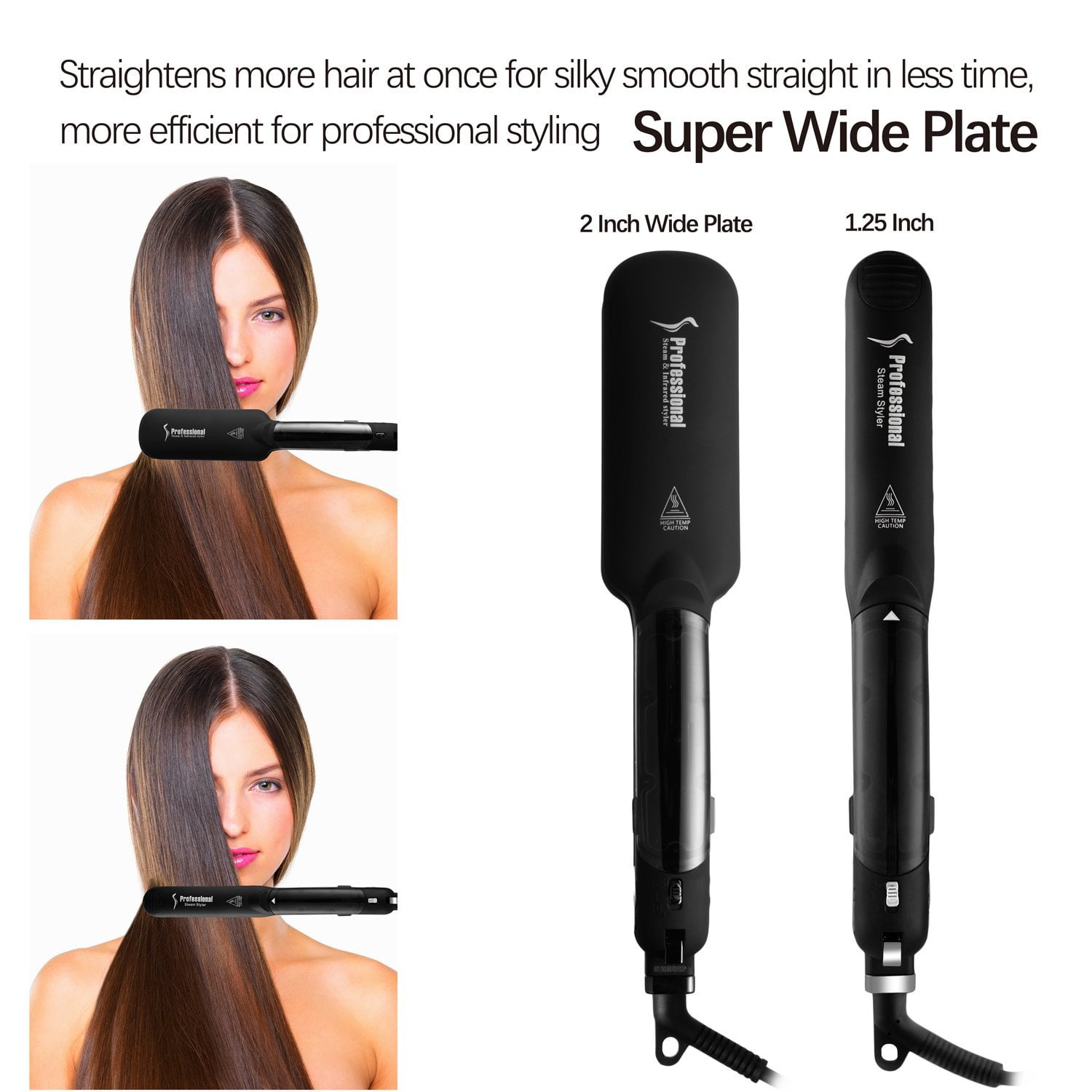 Yosicl Professional Hair Styling Tools Infrared Steam Flat Iron Hair Straightener 2 Inch Wide Tourmaline Ceramic Plate Vapor Instant Heat Up With Adj