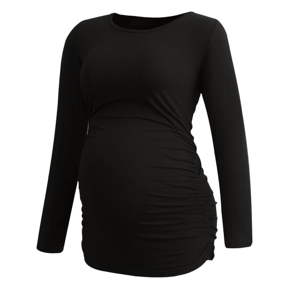Yawrut Womens Maternity Long Sleeve Tshirt Classic Side Ruched Tee Top Mama Pregnancy Clothes