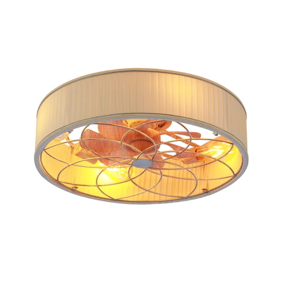 TICOZE 20 Inch Matte White Fabric Farmhouse Bladeless Ceiling Fan with Light and Remote Control 6 Speed Reversible DC Motor for Living Room, Bedroom, Kitchen（NOT Included Bulbs）