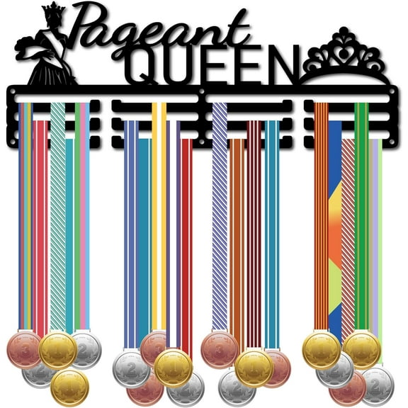 Pageant Queen Medal Holder Hanger Display Medal Holder Sport Medal Hanging Wall Mount Frame Decor Black Metal Medal Rack 12 Hooks 3-Line for Ribbon Awards Men Football Runners 6x15.7Inch
