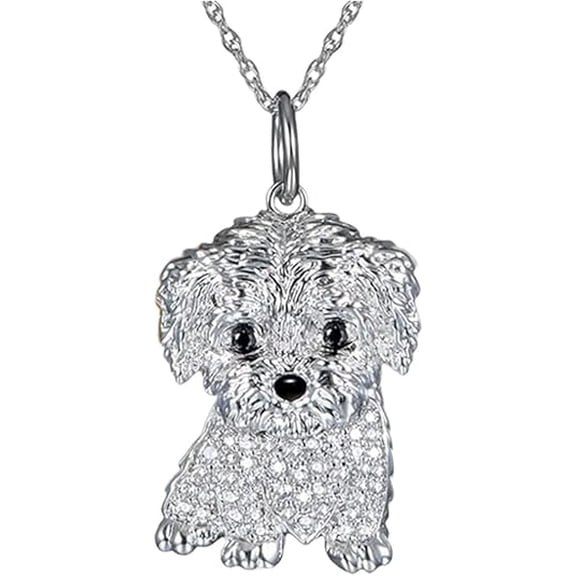 Cute Crystal Maltese Dog Pendant Necklace for Women Cartoon Animal Dog Necklace Pets Lover Jewelry